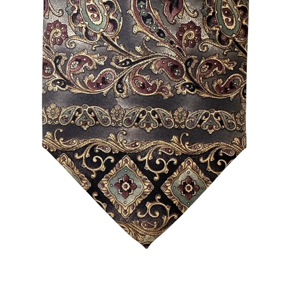 VTG Karl‎ Lagerfeld Silk Paisley Tie 90s Earth Tone Medallion USA Dark Academia